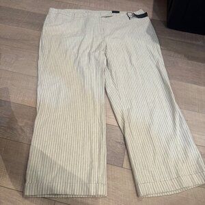 LANE BRYANTS WOMENS SIZE 28 STRETCH CREAM STRIPE LINEN PANTS NEW CLASSIC TROUSER